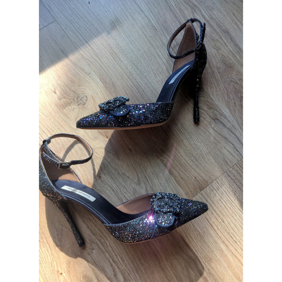 Tabitha Simmons Tie The Knot Glitter Crystal Buckle Navy Blue Heels